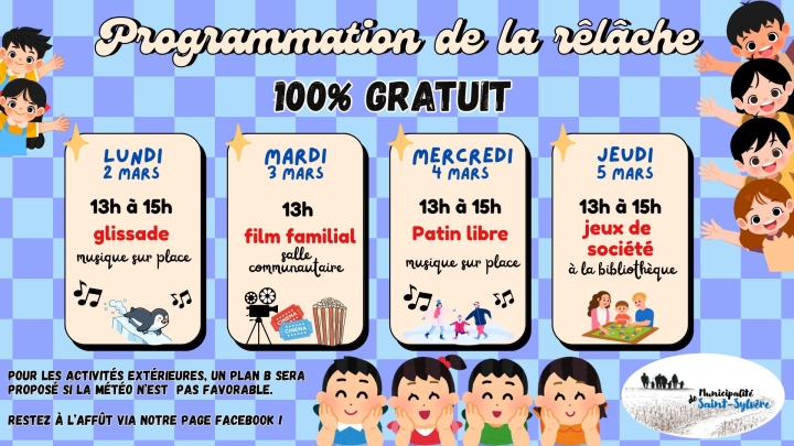 Programmation de la relâche 2026